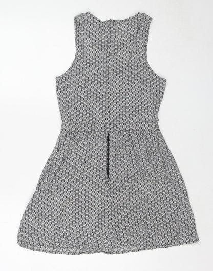 Divided by H&M Womens Black Geometric Viscose Tank Dress Size 10 Round Neck Zip