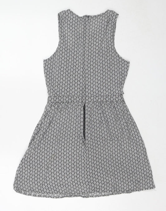 Divided by H&M Womens Black Geometric Viscose Tank Dress Size 10 Round Neck Zip