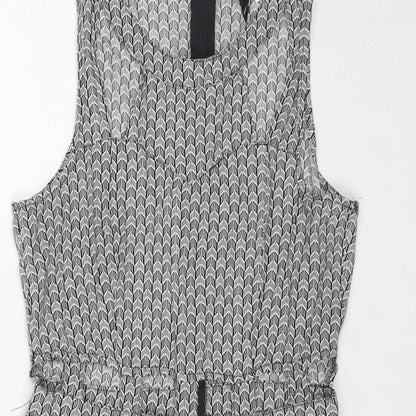 Divided by H&M Womens Black Geometric Viscose Tank Dress Size 10 Round Neck Zip