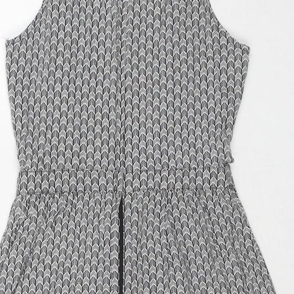 Divided by H&M Womens Black Geometric Viscose Tank Dress Size 10 Round Neck Zip