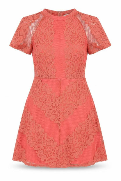 Glamorous Womens Pink Geometric Polyester Fit & Flare Size S Round Neck Zip