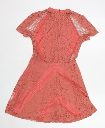 Glamorous Womens Pink Geometric Polyester Fit & Flare Size S Round Neck Zip