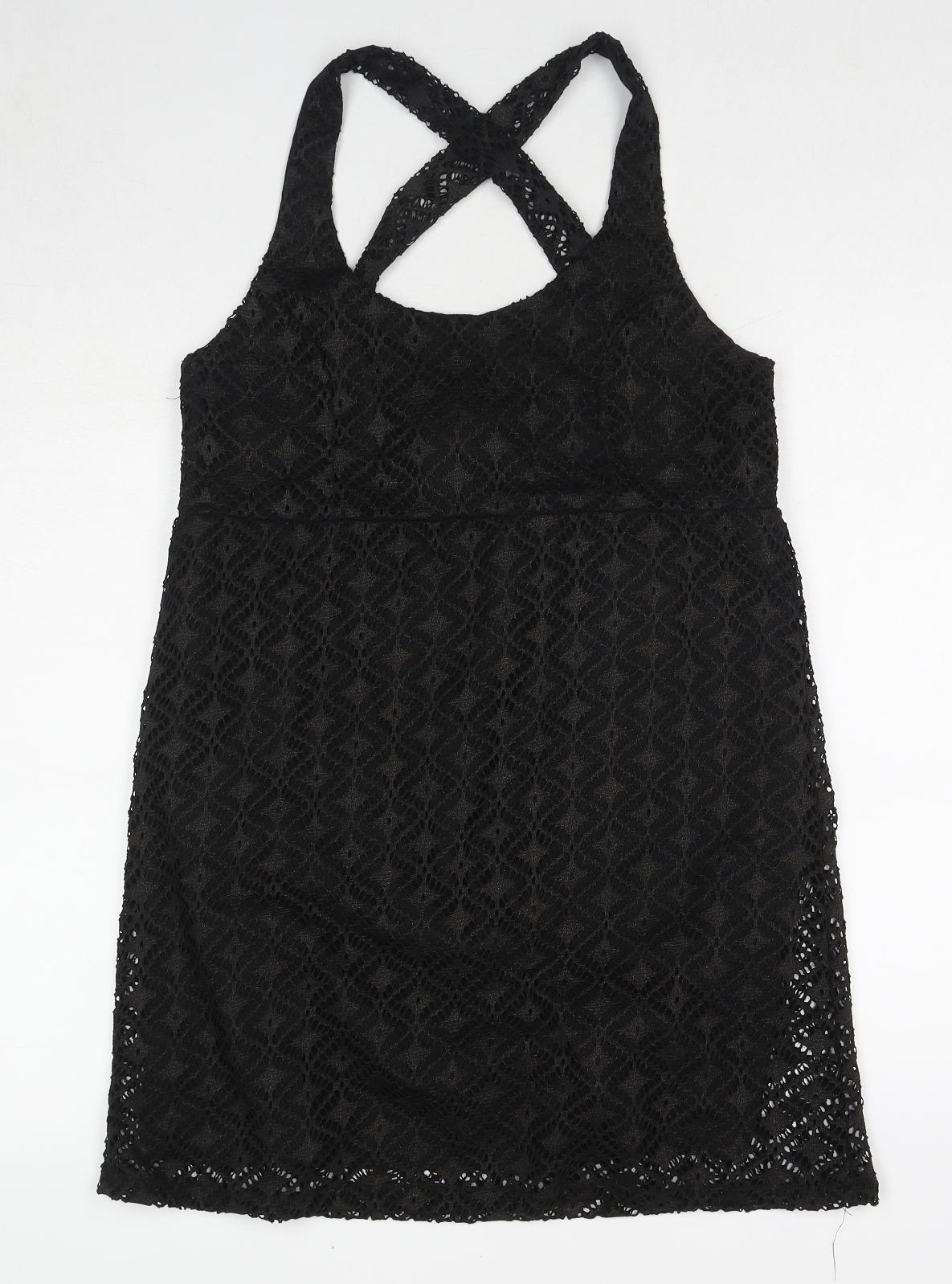 MaterialGirl Womens Black Polyester Basic Tank Size L Round Neck