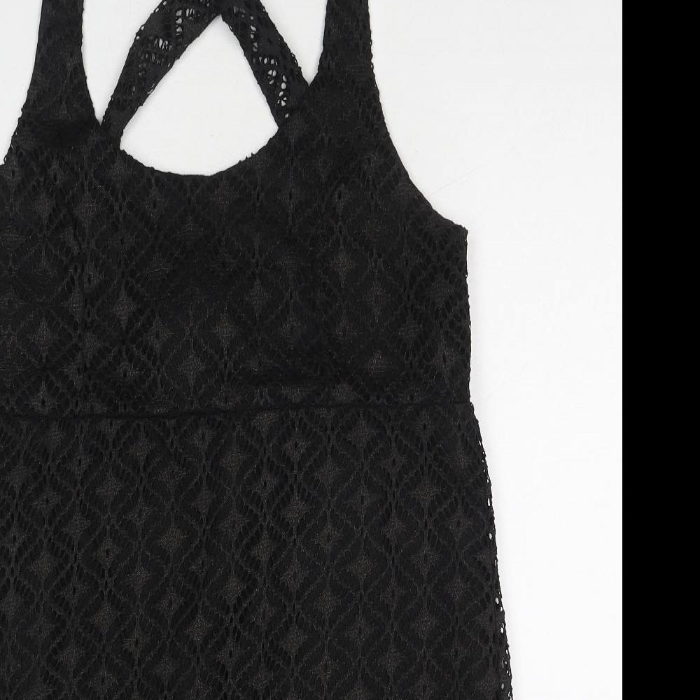 MaterialGirl Womens Black Polyester Basic Tank Size L Round Neck
