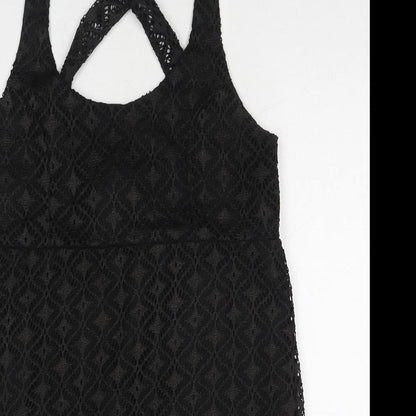 MaterialGirl Womens Black Polyester Basic Tank Size L Round Neck