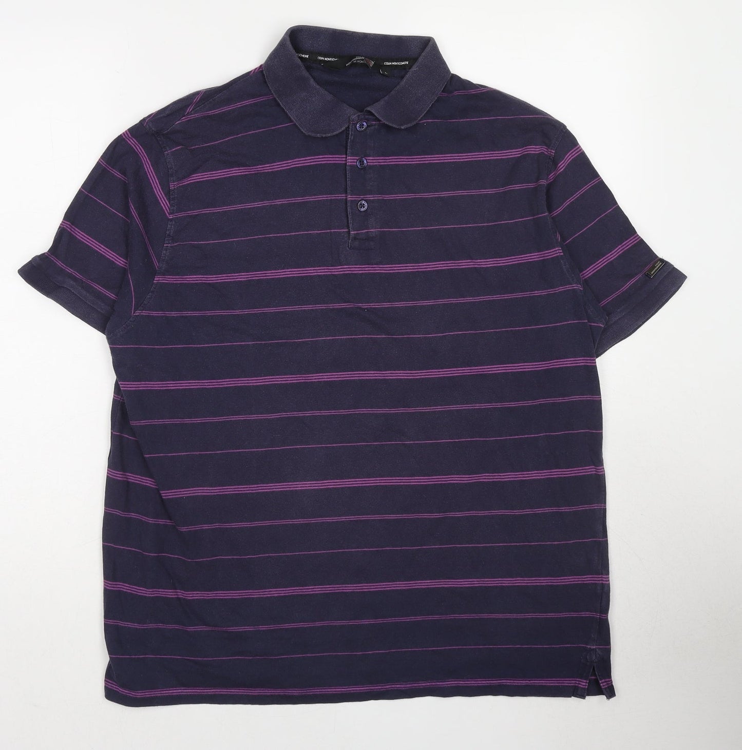 EWM Mens Purple Striped Cotton Polo Size L Collared Pullover