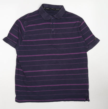 EWM Mens Purple Striped Cotton Polo Size L Collared Pullover