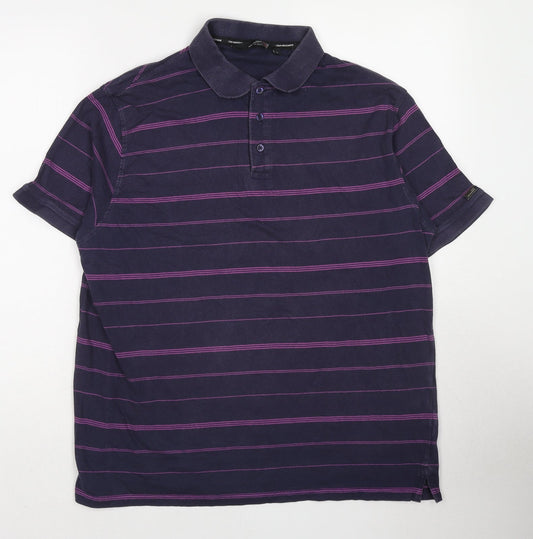 EWM Mens Purple Striped Cotton Polo Size L Collared Pullover