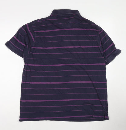 EWM Mens Purple Striped Cotton Polo Size L Collared Pullover