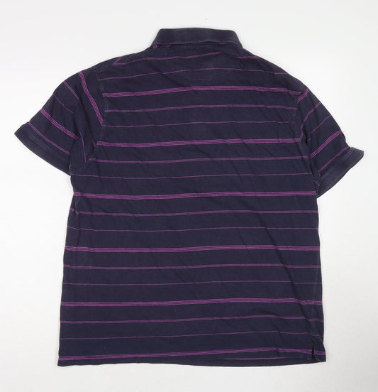 EWM Mens Purple Striped Cotton Polo Size L Collared Pullover