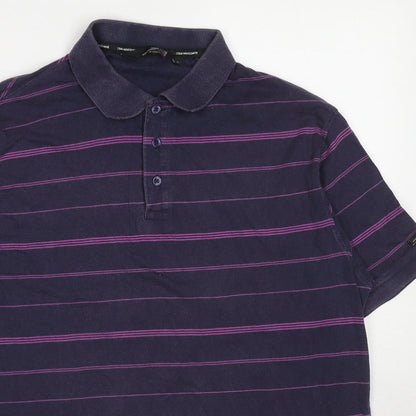 EWM Mens Purple Striped Cotton Polo Size L Collared Pullover