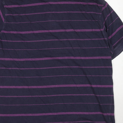 EWM Mens Purple Striped Cotton Polo Size L Collared Pullover