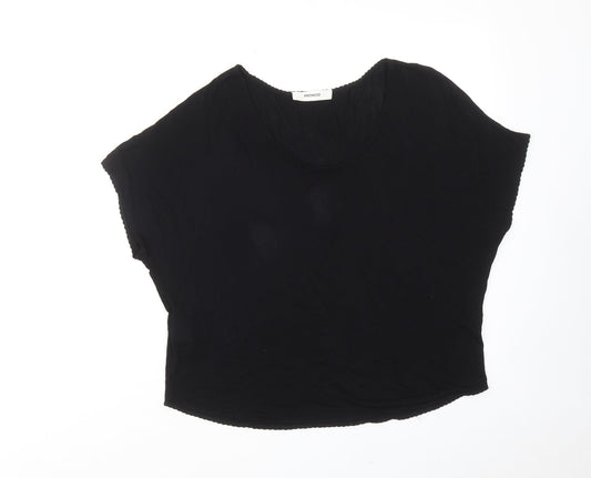 Promod Womens Black Viscose Basic T-Shirt Size M Scoop Neck