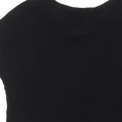 Promod Womens Black Viscose Basic T-Shirt Size M Scoop Neck