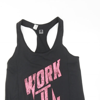 DECATHLON Womens Black Polyester Basic Tank Size S Scoop Neck Pullover - Slogan