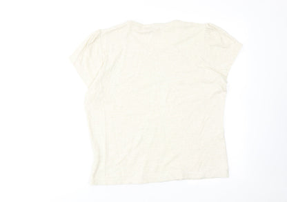 EWM Womens Beige Cotton Basic T-Shirt Size 18 Crew Neck - Floral Detail