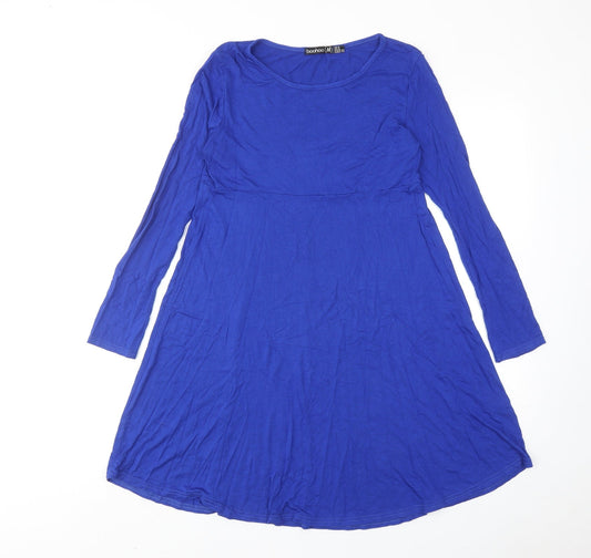Boohoo Womens Blue Viscose Jumper Dress Size 8 Round Neck Pullover