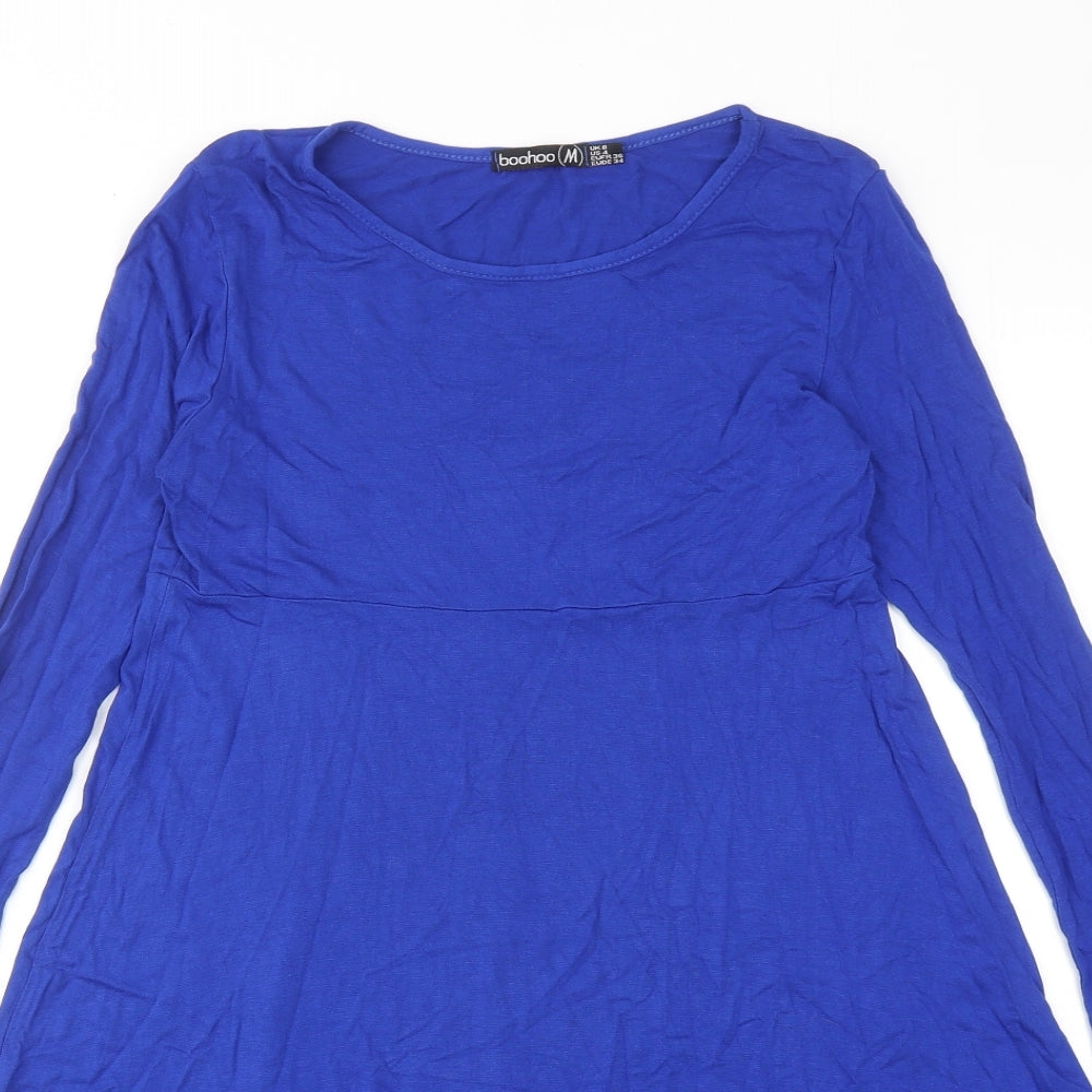 Boohoo Womens Blue Viscose Jumper Dress Size 8 Round Neck Pullover