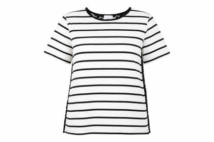 ASOS Womens White Striped Viscose Basic T-Shirt Size 12 Round Neck - Lace Details