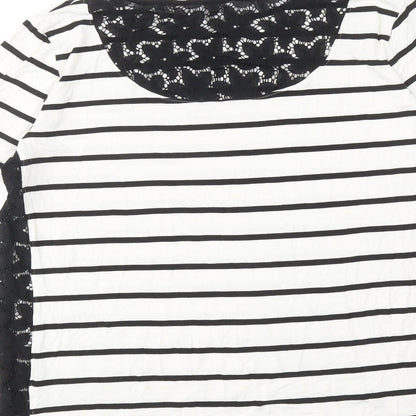 ASOS Womens White Striped Viscose Basic T-Shirt Size 12 Round Neck - Lace Details