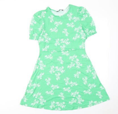 Marks and Spencer Womens Green Floral Viscose Fit & Flare Size 10 Round Neck Pullover