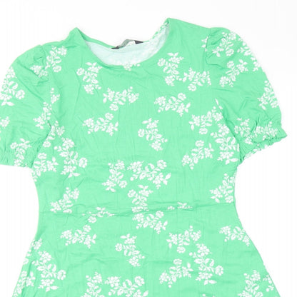 Marks and Spencer Womens Green Floral Viscose Fit & Flare Size 10 Round Neck Pullover