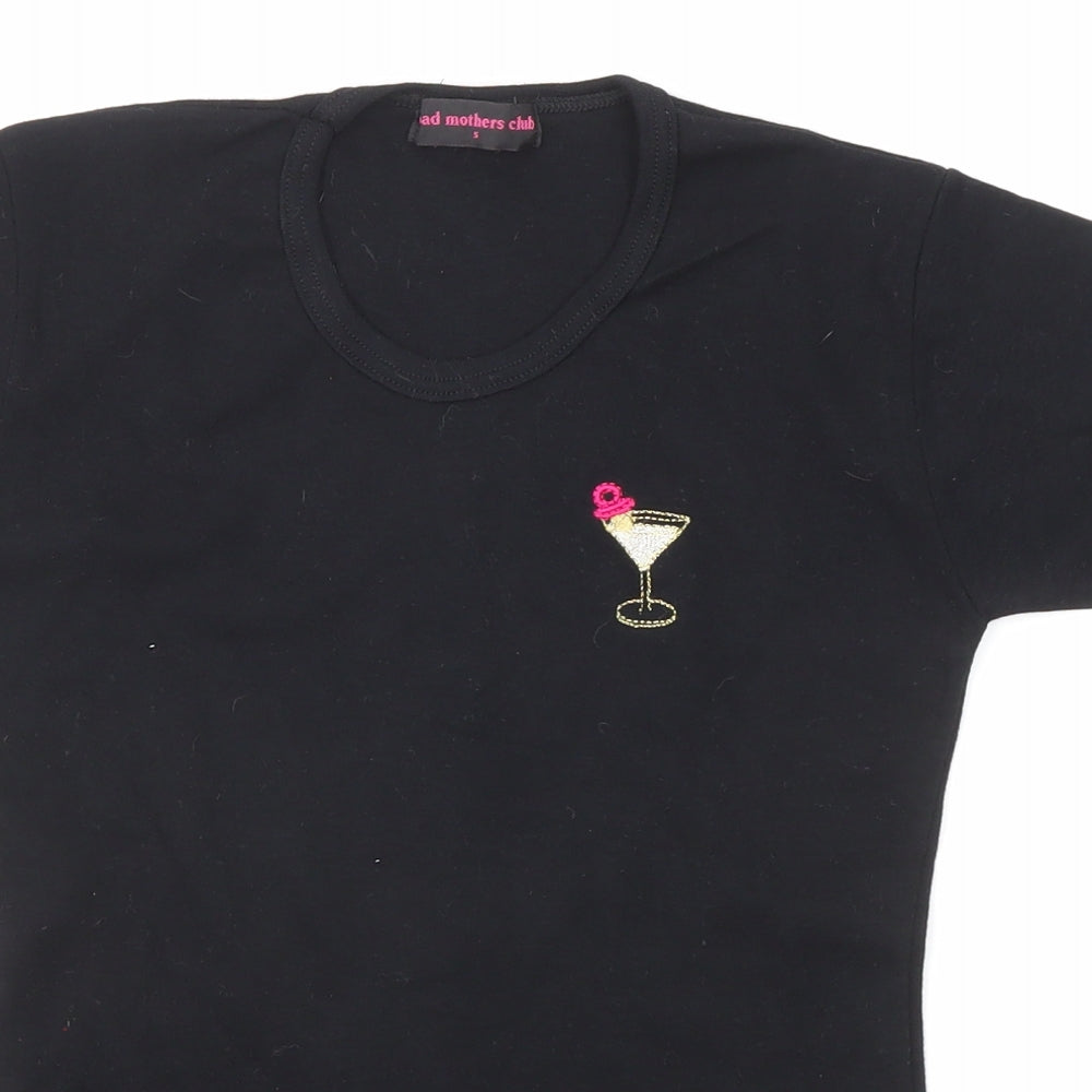 Bad Mothers Club Womens Black Cotton Basic T-Shirt Size S Round Neck