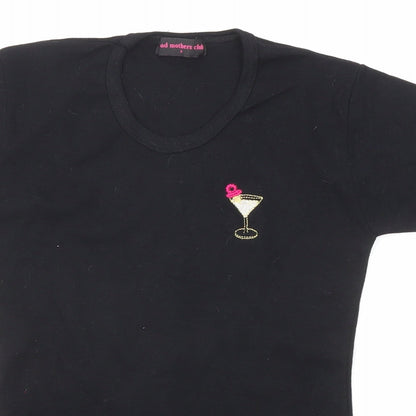 Bad Mothers Club Womens Black Cotton Basic T-Shirt Size S Round Neck