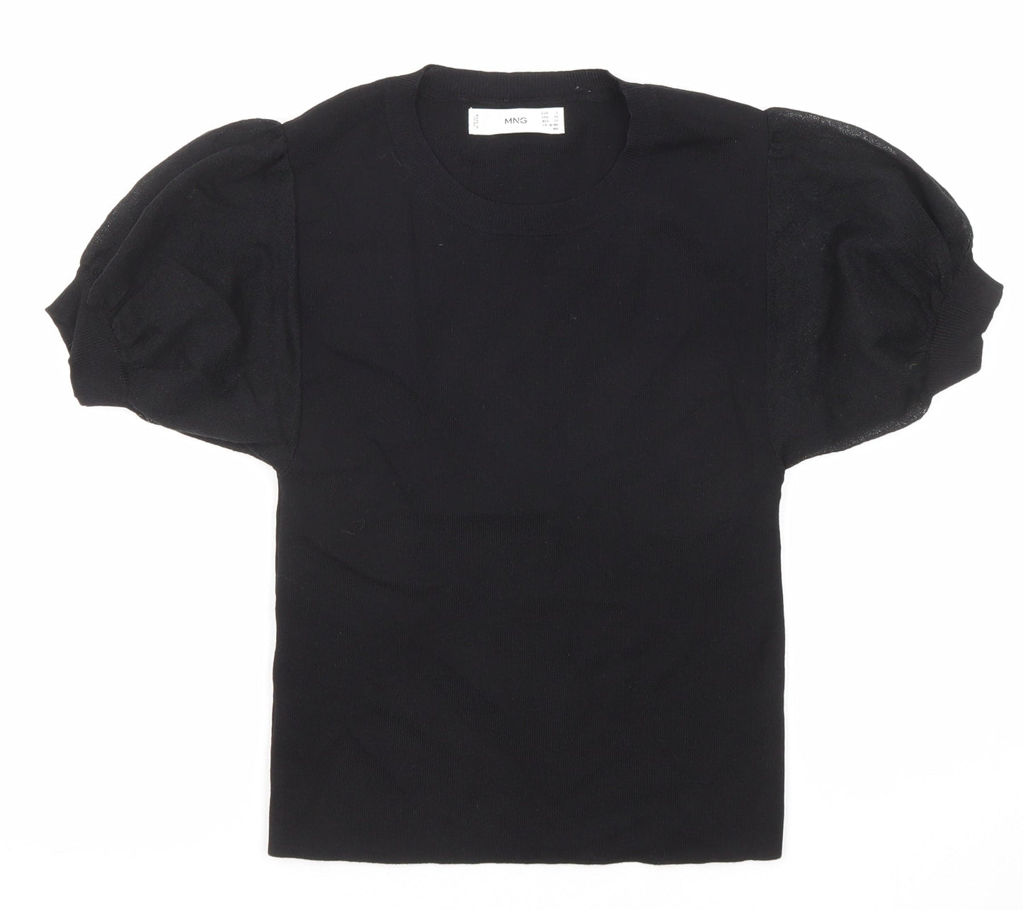 Womens UK Size S Mango Black Basic T-Shirt