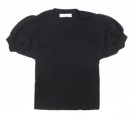 Womens UK Size S Mango Black Basic T-Shirt