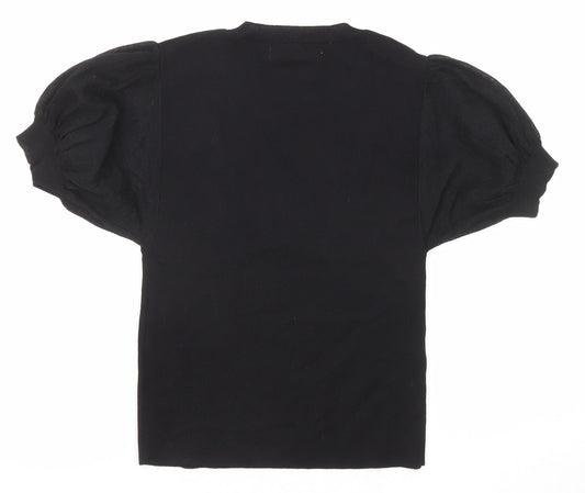 Womens UK Size S Mango Black Basic T-Shirt