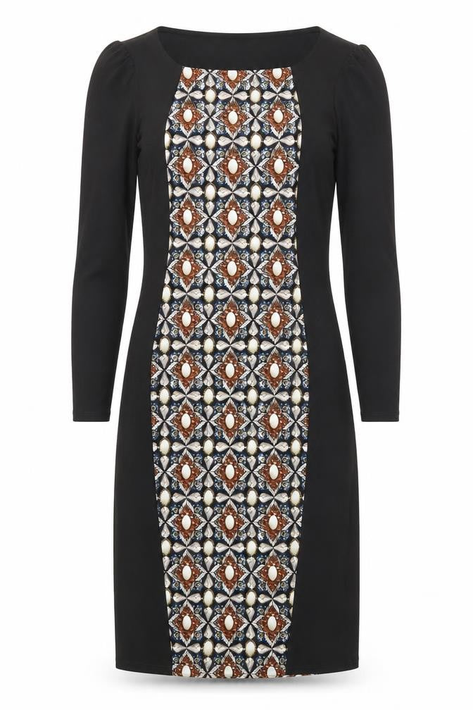 Marks and Spencer Womens Black Geometric Polyester Shift Size 8 Round Neck Pullover