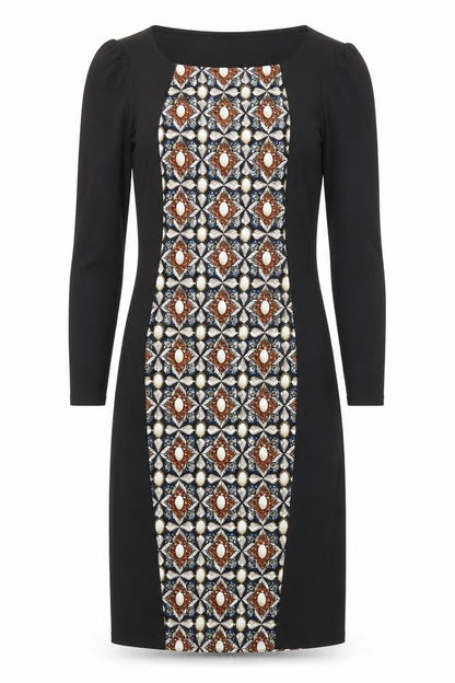 Marks and Spencer Womens Black Geometric Polyester Shift Size 8 Round Neck Pullover