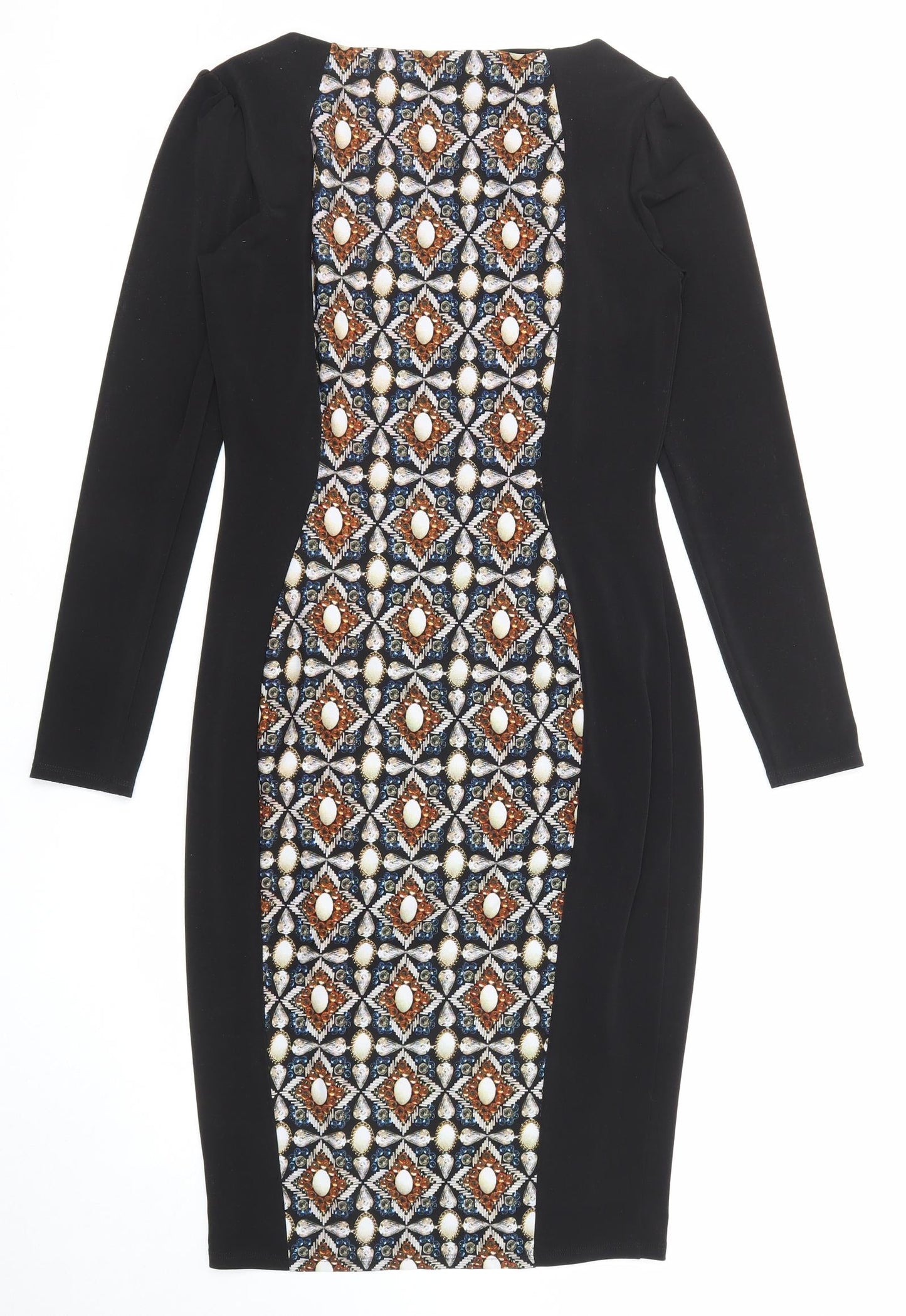 Marks and Spencer Womens Black Geometric Polyester Shift Size 8 Round Neck Pullover