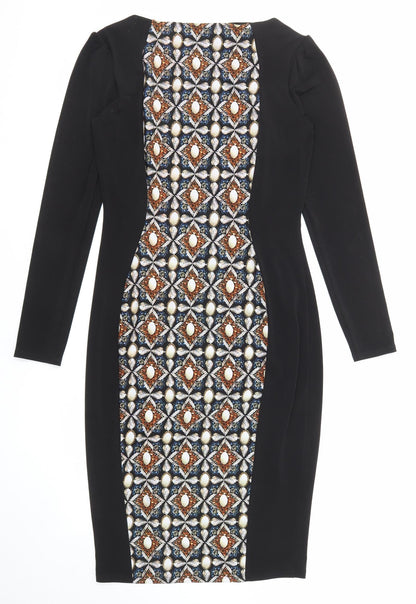 Marks and Spencer Womens Black Geometric Polyester Shift Size 8 Round Neck Pullover