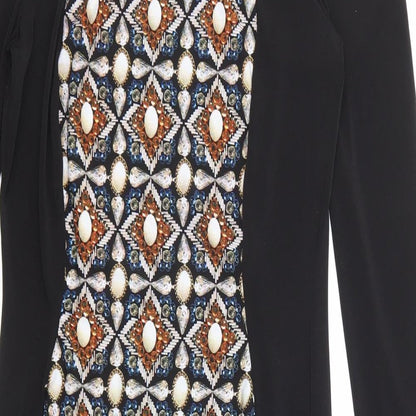 Marks and Spencer Womens Black Geometric Polyester Shift Size 8 Round Neck Pullover