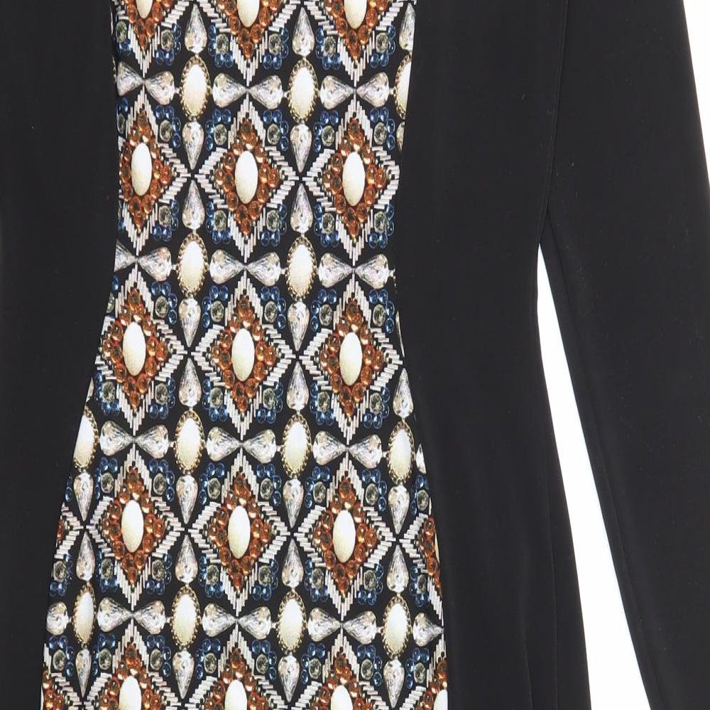 Marks and Spencer Womens Black Geometric Polyester Shift Size 8 Round Neck Pullover