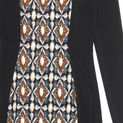 Marks and Spencer Womens Black Geometric Polyester Shift Size 8 Round Neck Pullover