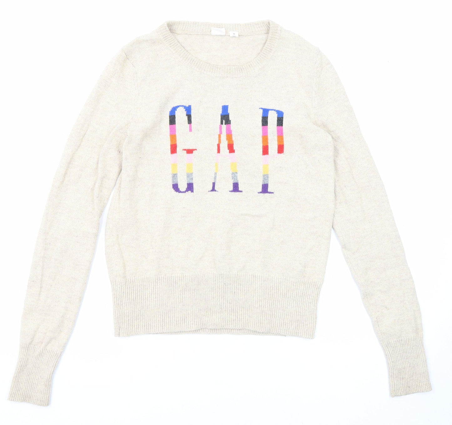 Gap Womens Beige Round Neck Cotton Pullover Jumper Size XS