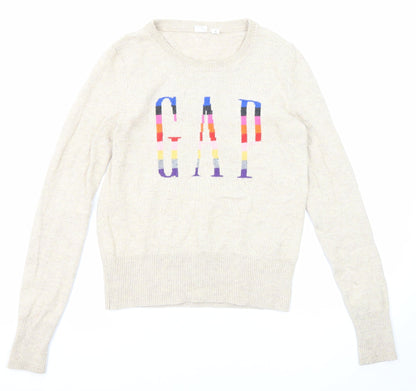 Gap Womens Beige Round Neck Cotton Pullover Jumper Size XS