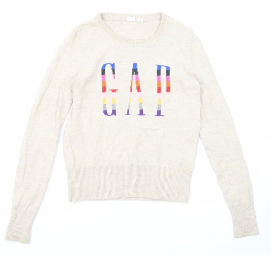 Gap Womens Beige Round Neck Cotton Pullover Jumper Size XS