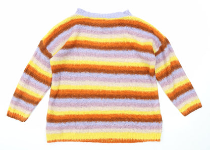 Topshop Womens Multicoloured Boat Neck Striped Acrylic Pullover Jumper Size S