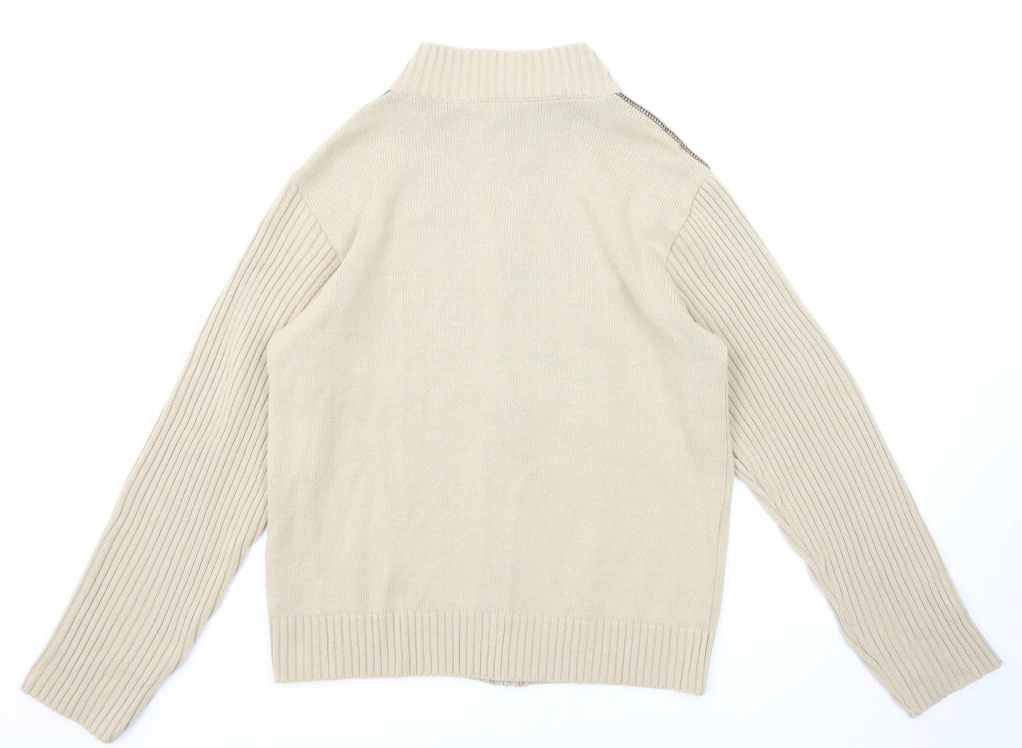Urban Stone Mens Beige Mock Neck Acrylic Full Zip Jumper Size L Long Sleeve
