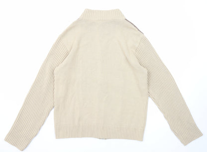 Urban Stone Mens Beige Mock Neck Acrylic Full Zip Jumper Size L Long Sleeve