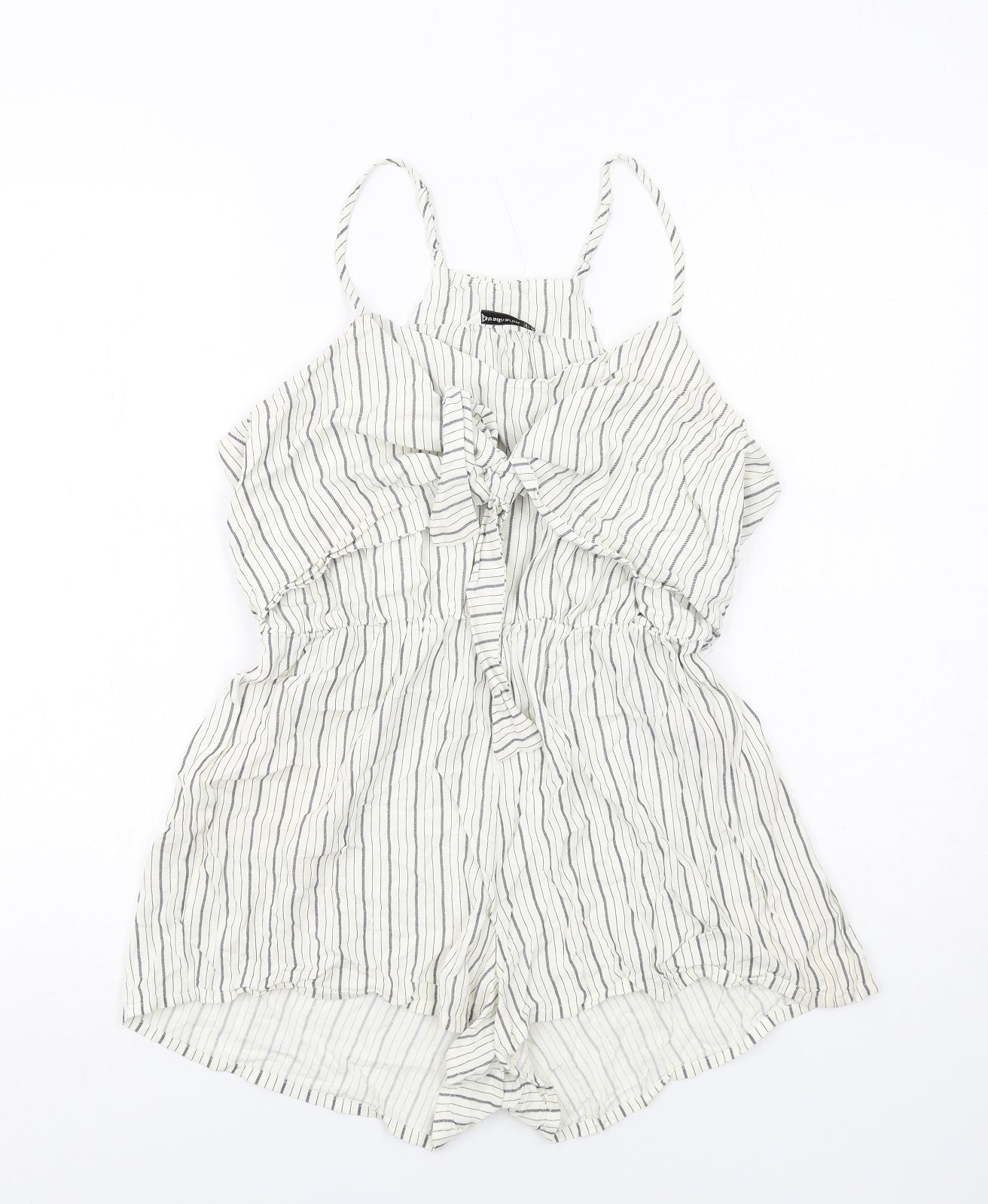 Stradivarius Womens White Striped Modal Playsuit One-Piece Size M Pullover
