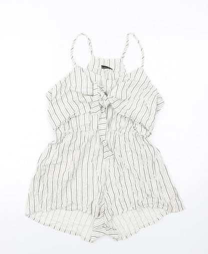Stradivarius Womens White Striped Modal Playsuit One-Piece Size M Pullover