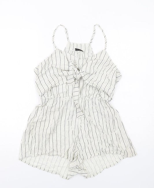 Stradivarius Womens White Striped Modal Playsuit One-Piece Size M Pullover