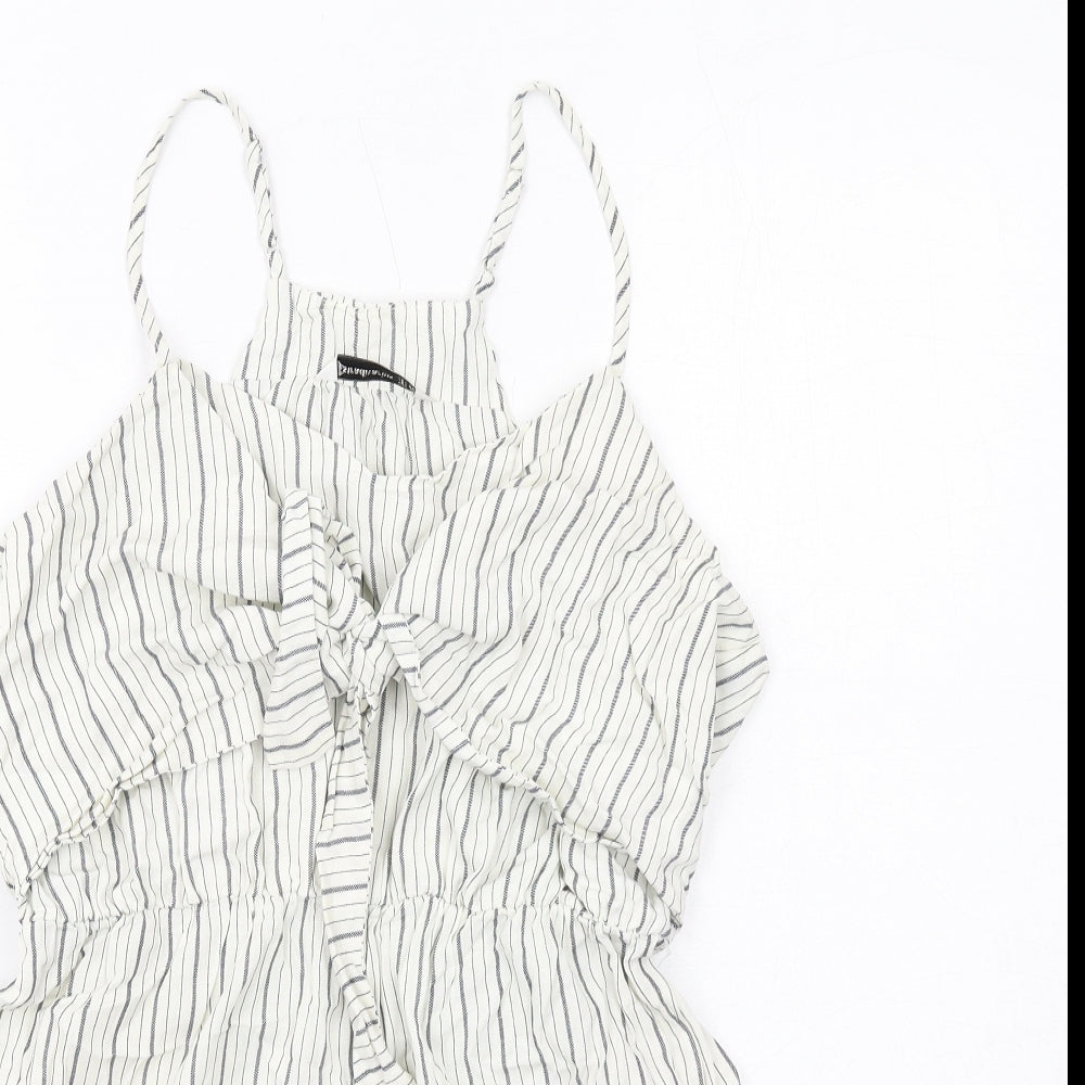 Stradivarius Womens White Striped Modal Playsuit One-Piece Size M Pullover