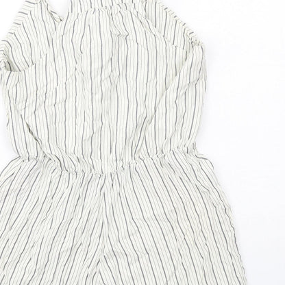 Stradivarius Womens White Striped Modal Playsuit One-Piece Size M Pullover
