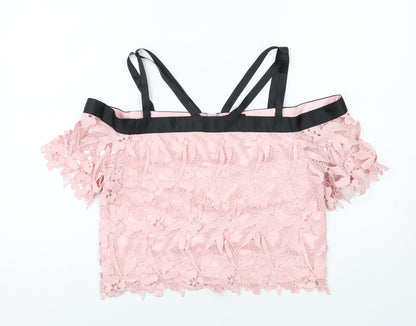 Womens UK Size 10 Topshop Pink Cropped Blouse